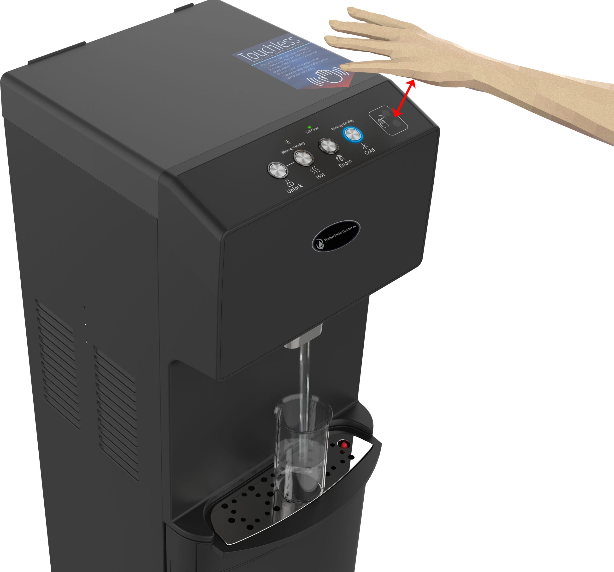 TOUCHLESS WATERDISPENSER MET KOUD-KAMER-HEET WATER - WaterKoelerCenter.nl