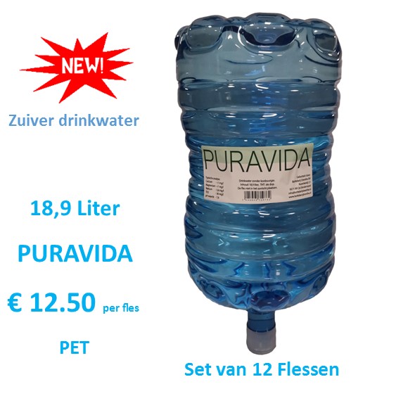 Aan Scorch Wonderbaarlijk PURAVIDA ZUIVER DRINKWATER 18,9 LTR SET VAN 12 FLESSEN -  WaterKoelerCenter.nl